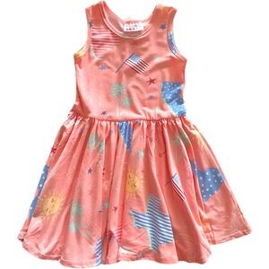 Dot Smile Girls 3 4 July 4th Fireworks‎ California Texas Coral Tank Dress NWT